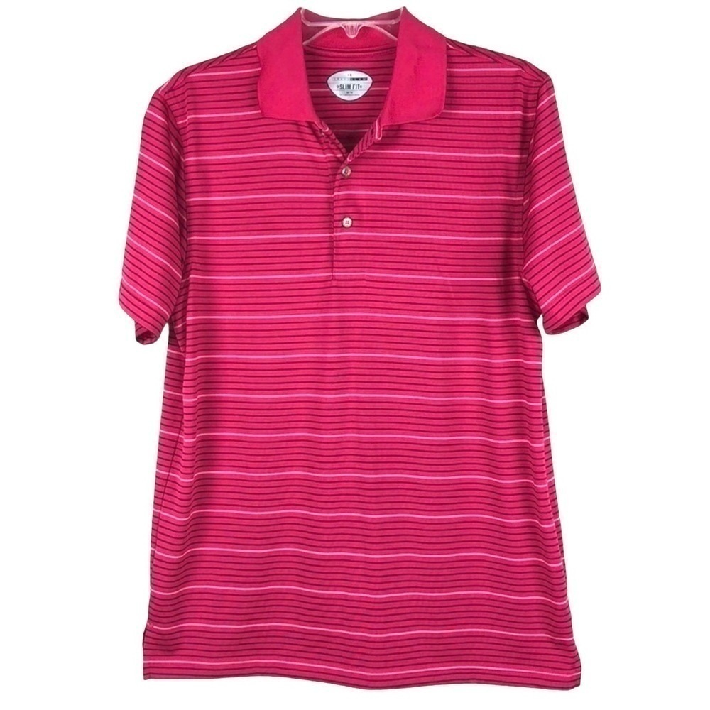 Euc-grand Slam Slim Fit, Short Sleeve, Stripes, Golf Pink Polo Shirt Size Medium